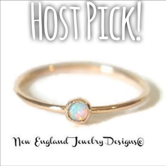 Gold tiny 3mm fire opal gemstone stacking ring - Picture 2 of 5